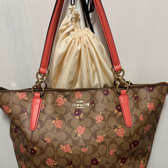 Coach Brown and Pink Floral Tote - Picture 1 of 12